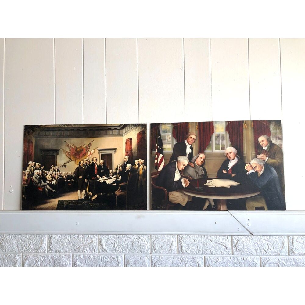 Lot2 Framed Legacy Wood Plaque Art 19x13 John Trumbull Declaration COA Flat Back